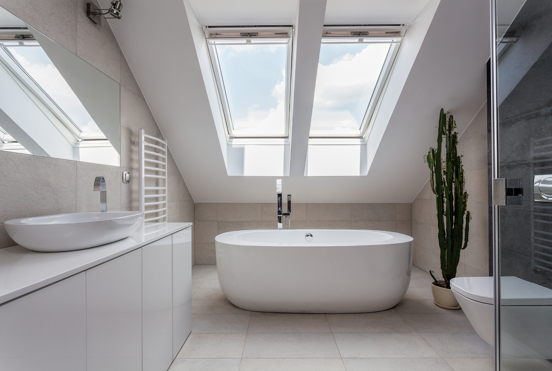 spacious minimalistic bathroom addition