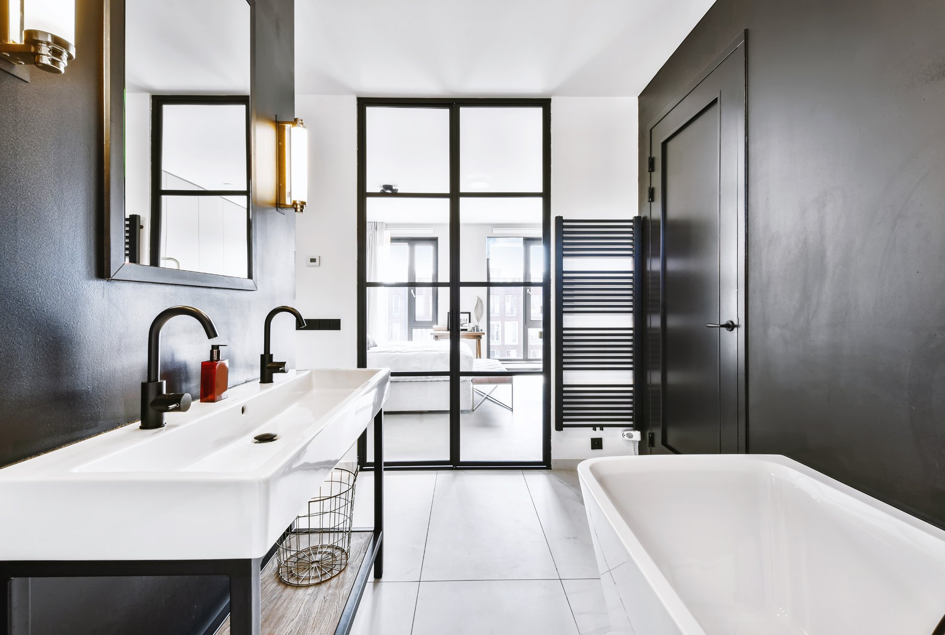 sleek bathroom with unique features