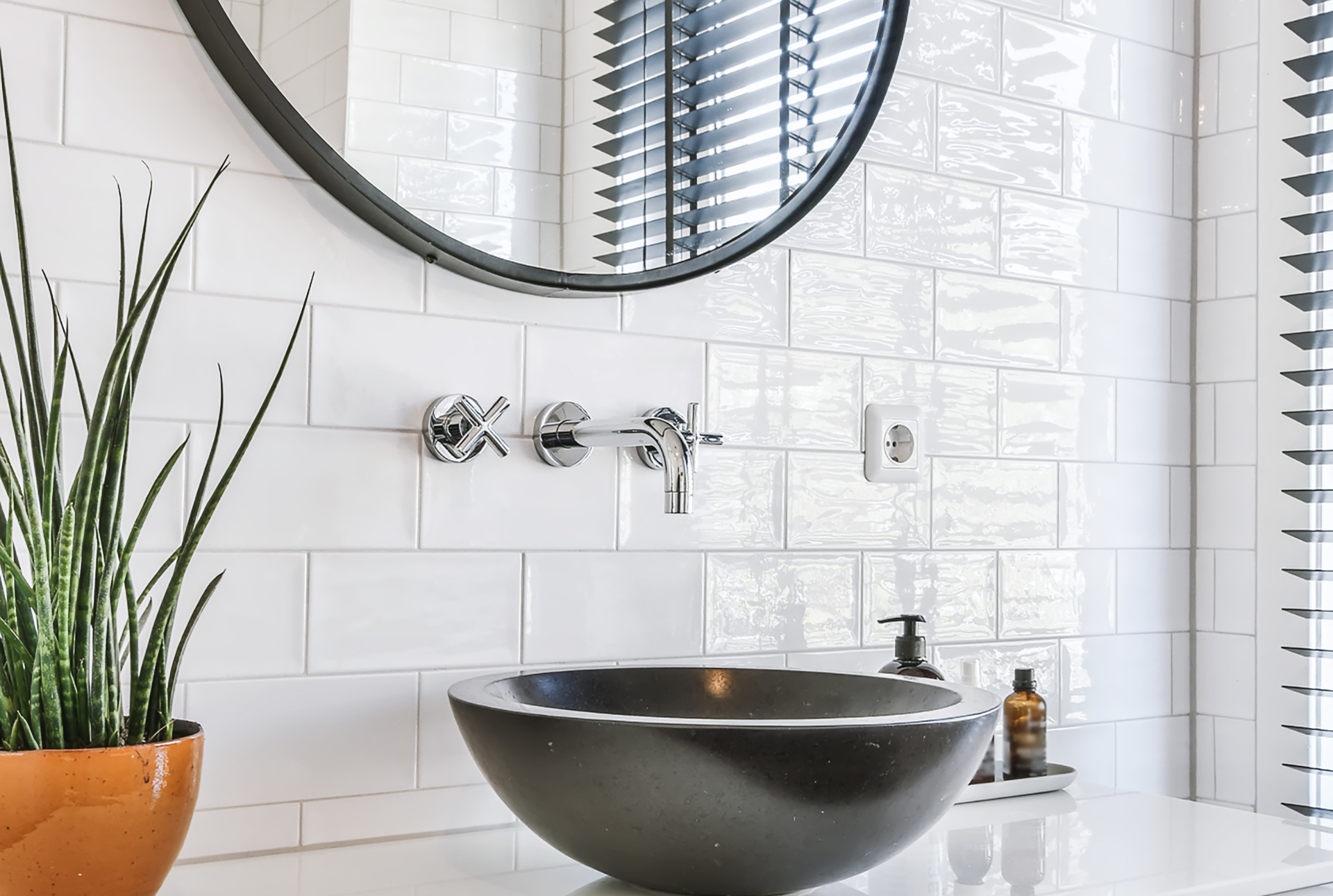 powder room remodeled with custom fixtures