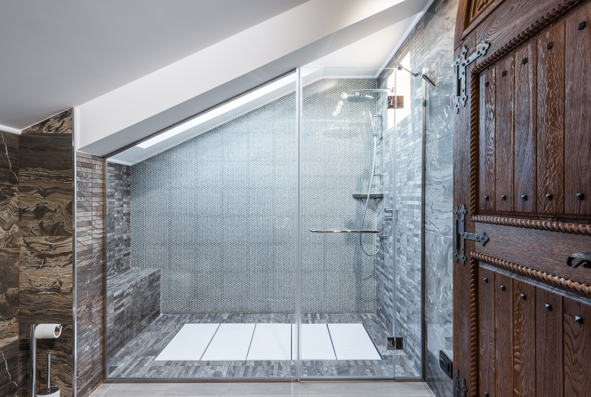 unique shower remodel with custom fixtures