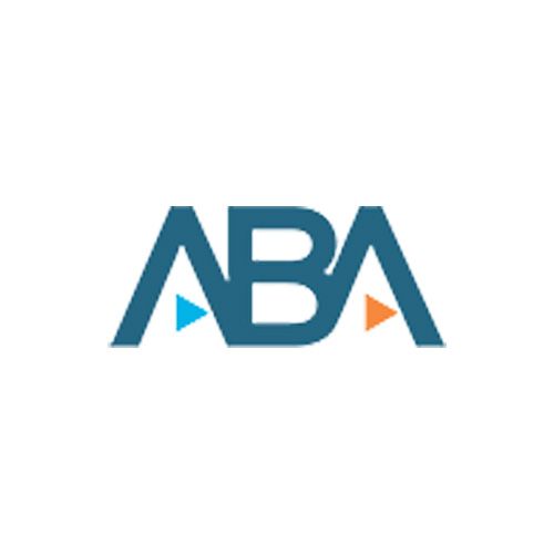 ABA logo in teal with blue and orange triangle accents