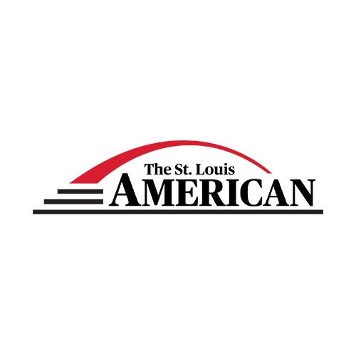 Logo for The St. Louis American with a red arc and black text on a white background