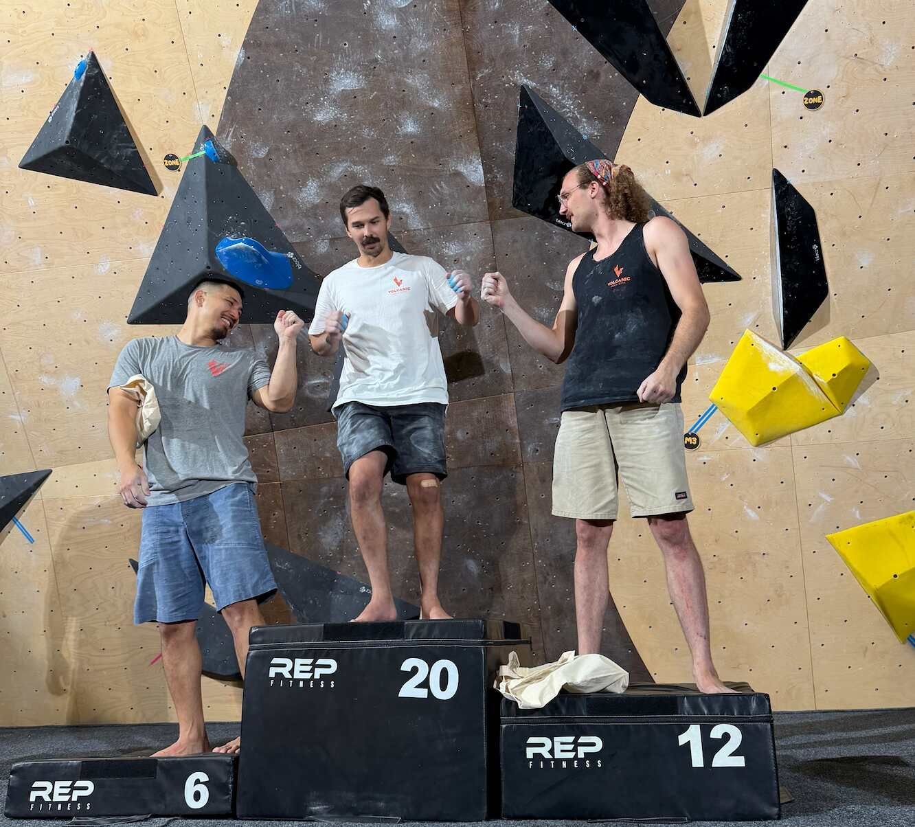 Men's Open category 1st, 2nd, and 3rd place winners for the Crimpin Ain't Easy Aloha Rock Gym comptetition