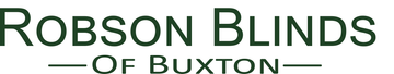 Logo for Robson Blinds of Buxton in dark green text on a white background.