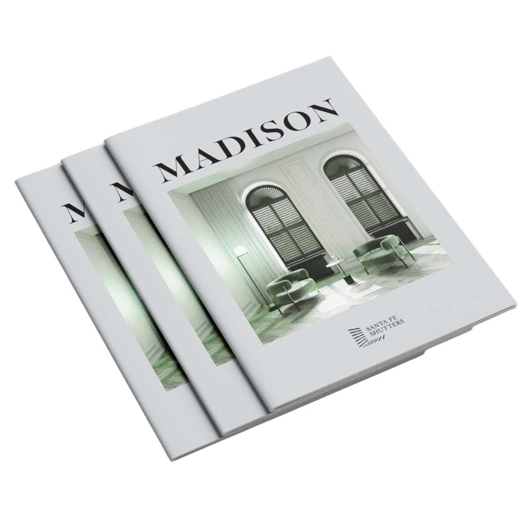 Three stacked white brochures titled