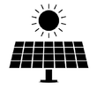Solar panel with sun icon, representing renewable energy.