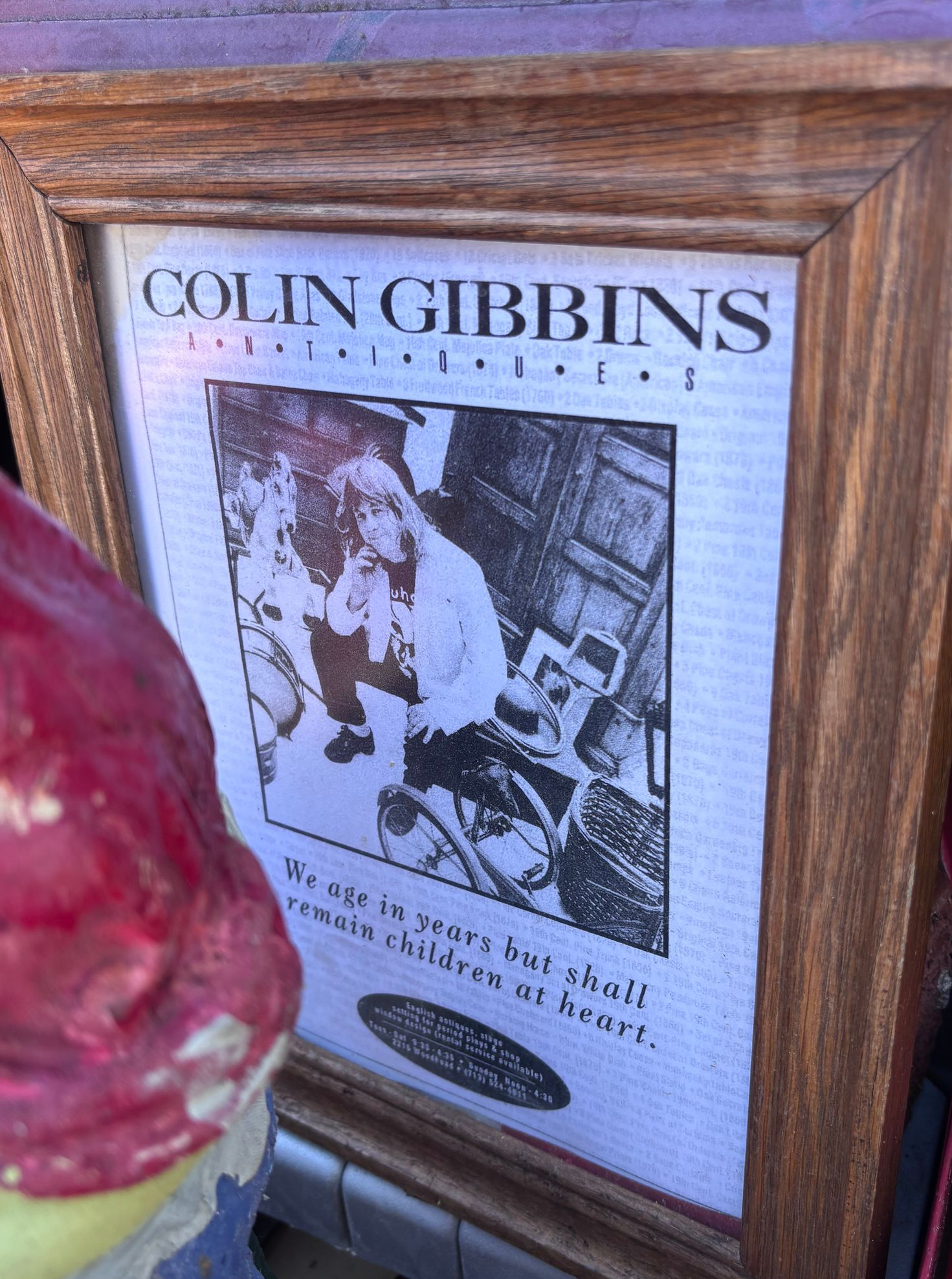 Framed vintage photo of Colin Gibbins as a young man displayed in Austin A30