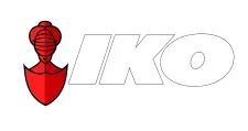 Red and white IK0 logo with a shield and helmet icon on the left