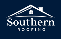 Southern Roofing logo with white roof outline and text on dark blue background