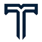 Blue stylized letter T logo on a white background