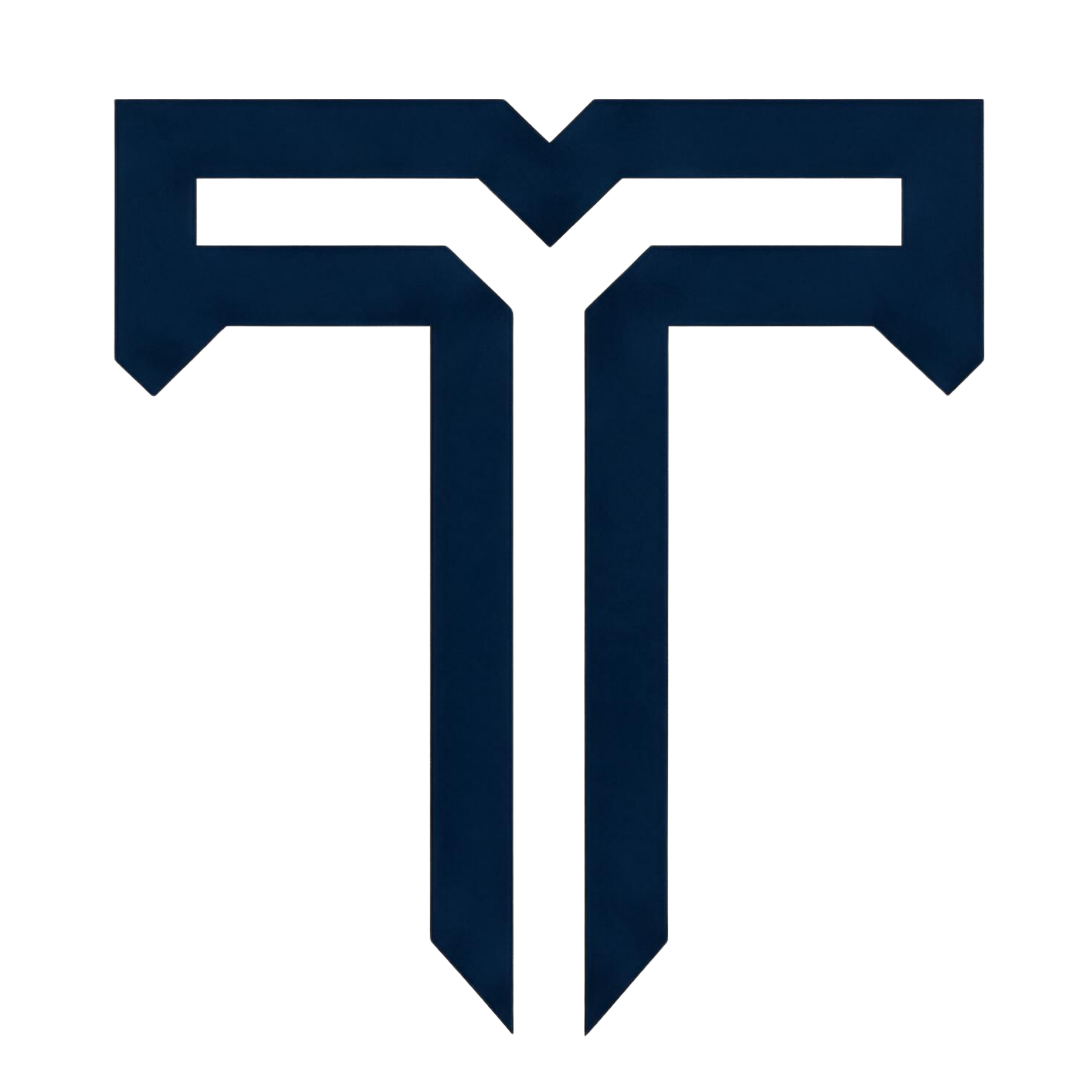 Blue stylized letter T logo on a white background