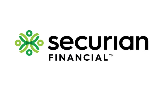 Securian Financial logo with green abstract icon and black text on white background