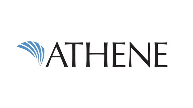 ATHENE logo with a blue fan-shaped icon and black text on a white background