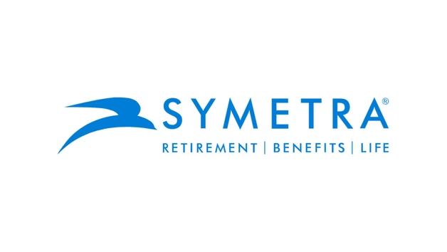 Symetra logo in blue with “Retirement | Benefits | Life” tagline on white background