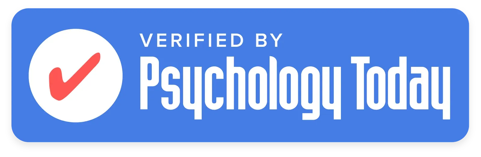 Verified by Psychology Today blue badge with a red checkmark icon