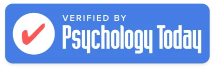 Verified by Psychology Today blue badge with a red checkmark icon