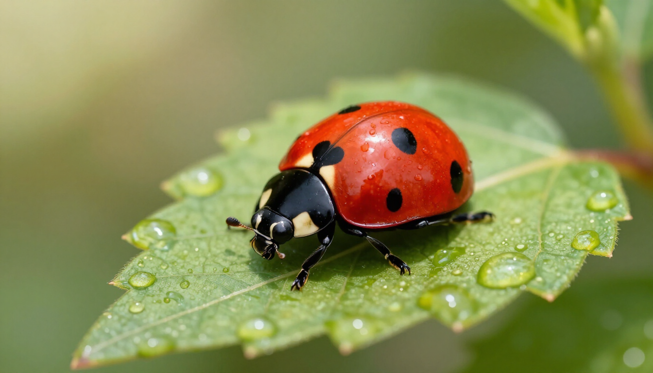A symbolic artistic shot of a ladybug resting on a green leaf representing protection and hope