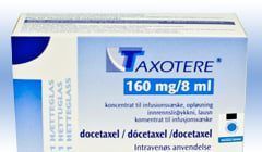 A box of taxotere 160 mg / 8 ml is sitting on a table.