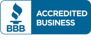 Blue and white Better Business Bureau (BBB) Accredited Business logo.