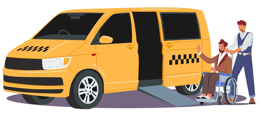 Professional Worker Assisting a Disabled Person to a Van