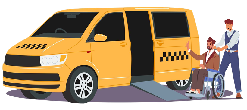Professional Worker Assisting a Disabled Person to a Van