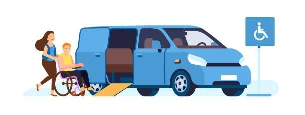 Professional Worker Assisting a Disabled Person to a Van