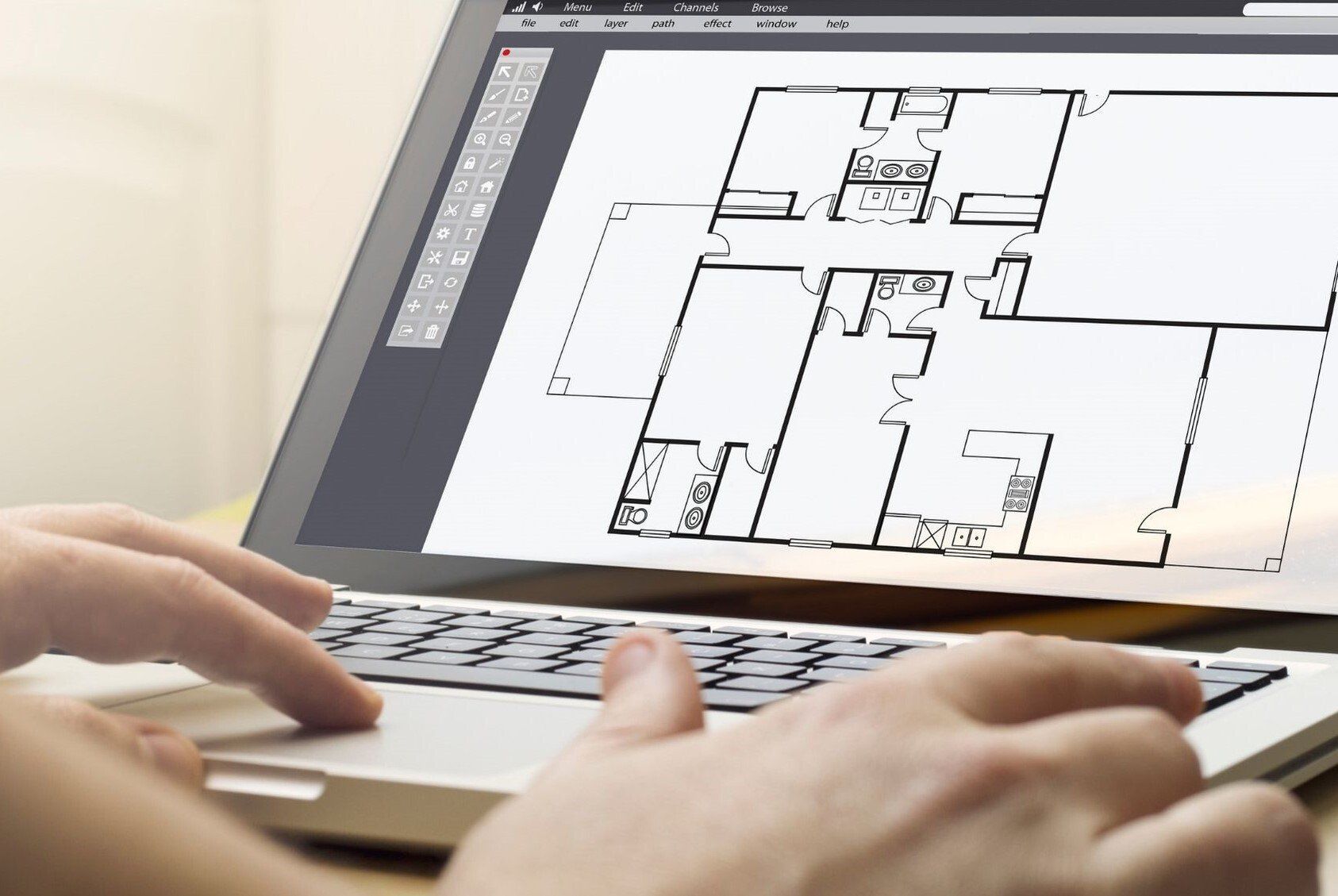 floor plan on laptop screen