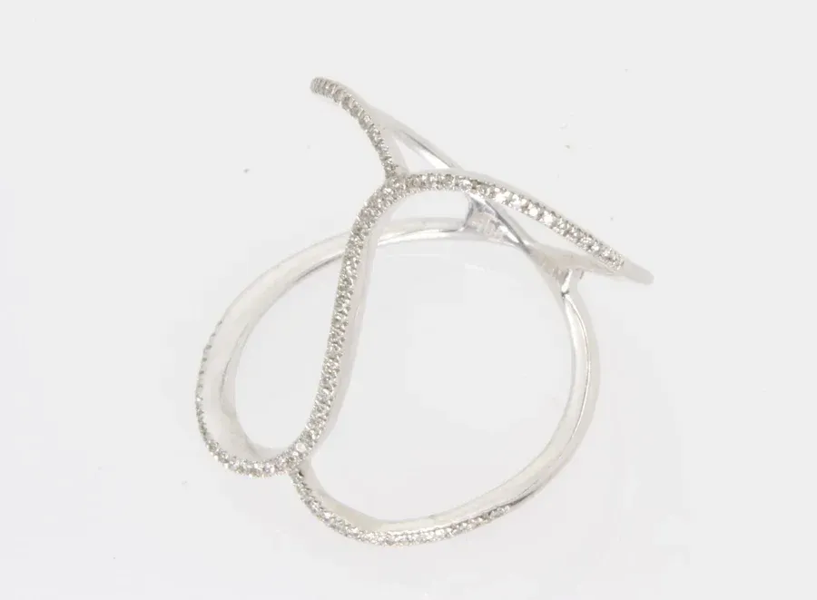 10K White Gold Open Swirl Diamond Ring