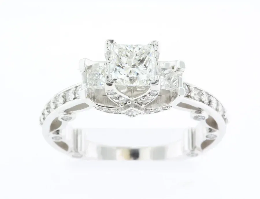 14K White Gold Princess Cut 3 Stone Engagement Ring