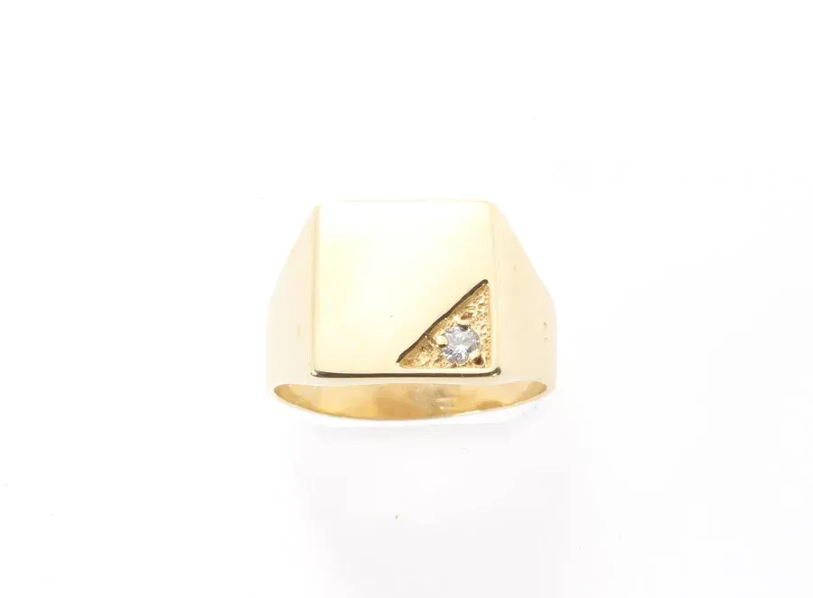 Men's 14K Gold Engravable Diamond Signet Ring Size 10.5