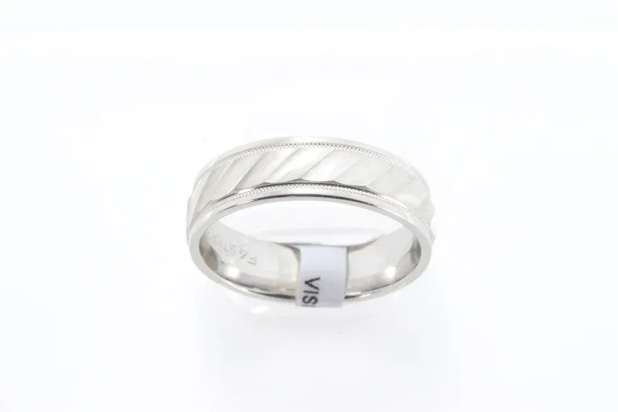 Men's White Gold Milgrained Wedding Band Ring