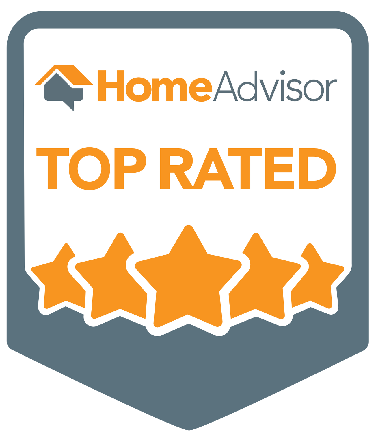 A home advisor top rated badge with five stars on it.