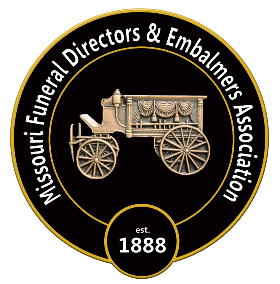Missouri Funeral Directors & Embalmers Association seal with gold funeral carriage and