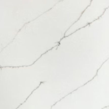 A close up of a white marble counter top with black veins.
