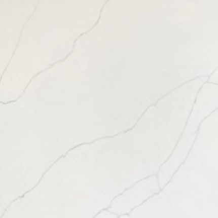 A close up of a white quartz countertop with a marble texture.