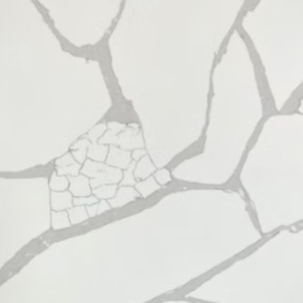 A close up of a white quartz counter top with a unique pattern.