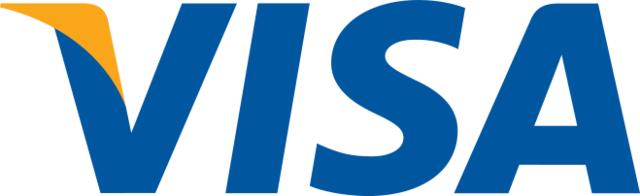 A blue and yellow visa logo on a white background