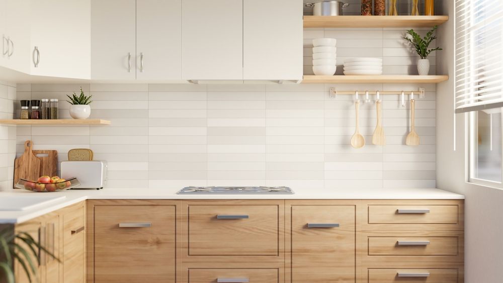 Modern Kitchen With Light Wood Cabinets, White Countertops — Morrison Cabinetry in Noosa, QLD