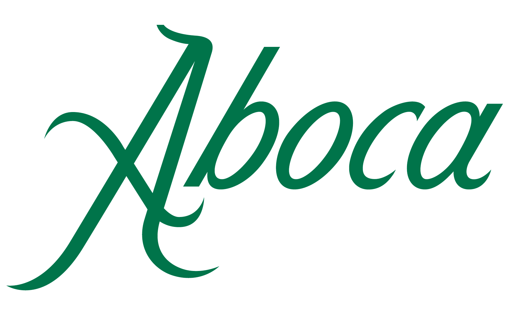 Das Wort „Aboca“ ist in grün auf weißem Hintergrund geschrieben.