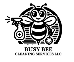 A black and white logo for Busy Bee Cleaning Services LLC.