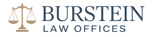 Logo for Burstein Law Offices: Scales of justice icon with the law firm's name.