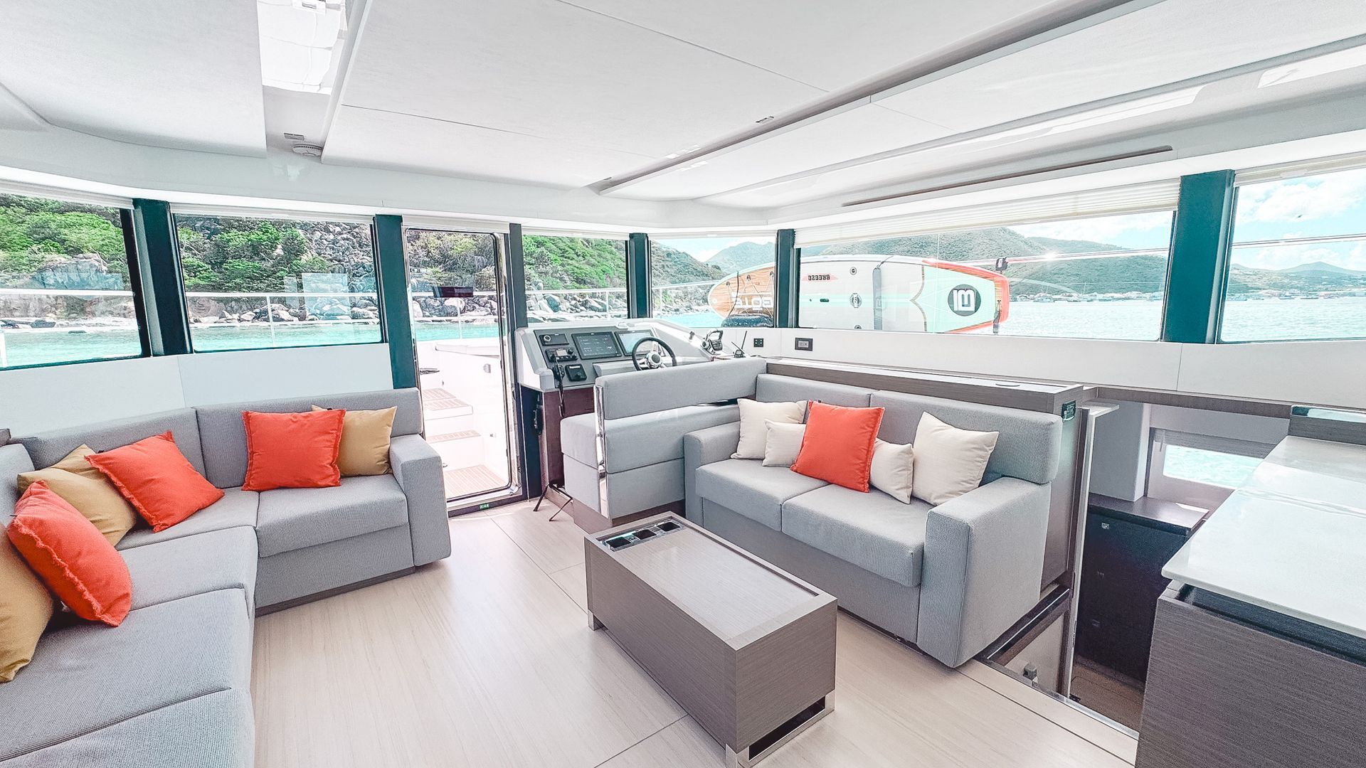 The luxurious interior of Arawak Charters' Leopard 53ft