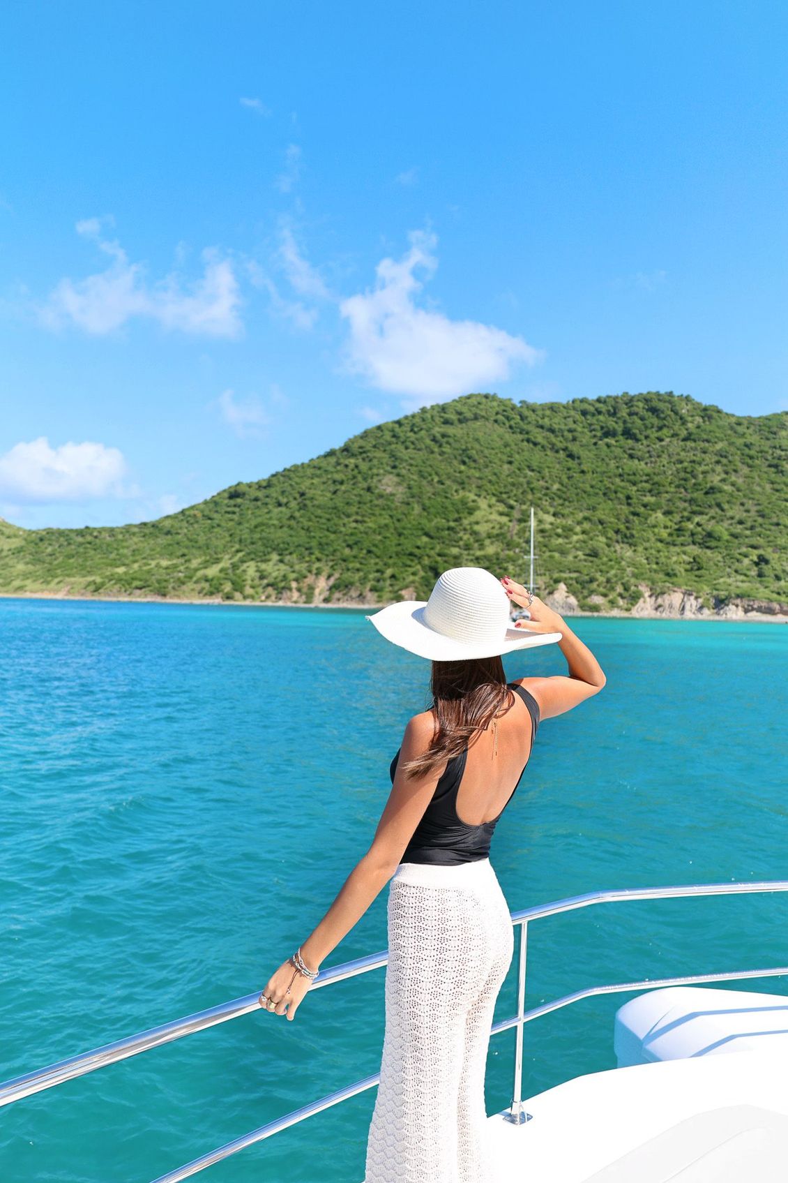 View of Anse Marcel mountain in Saint Martin with the blue sea of the Carribean.