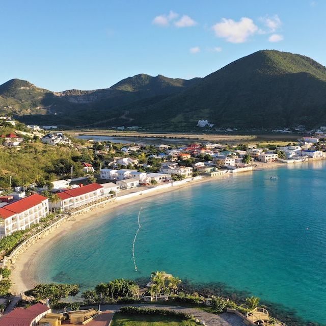 Photo drone of Grand-case view, airport and beach