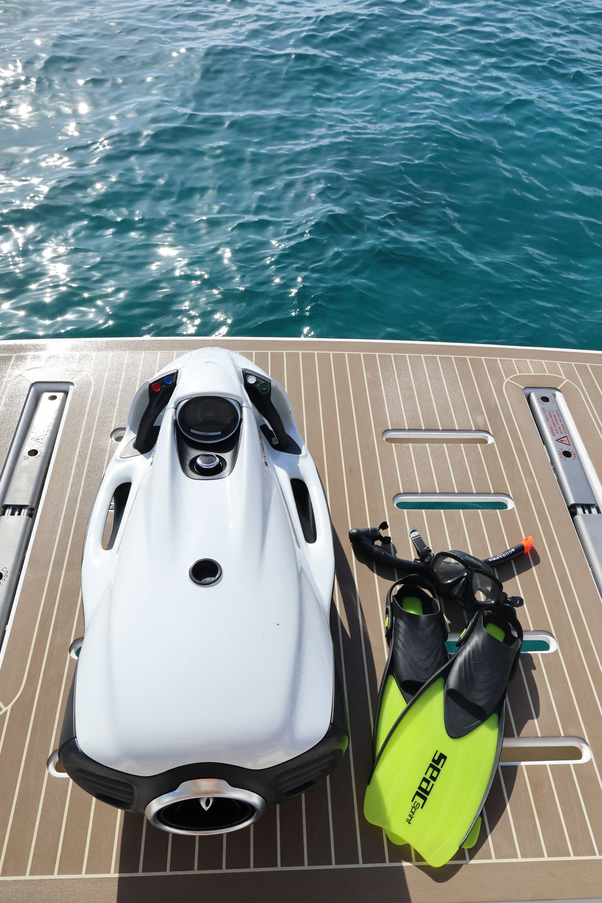 Seabob with snorkeling gear, with Arawak Charters Leopard 53 feet, in Anguilla