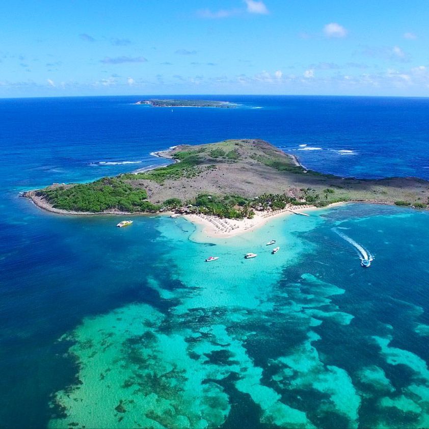 Drone photo of Pinel Island near Saint Martin by Arawak Charters