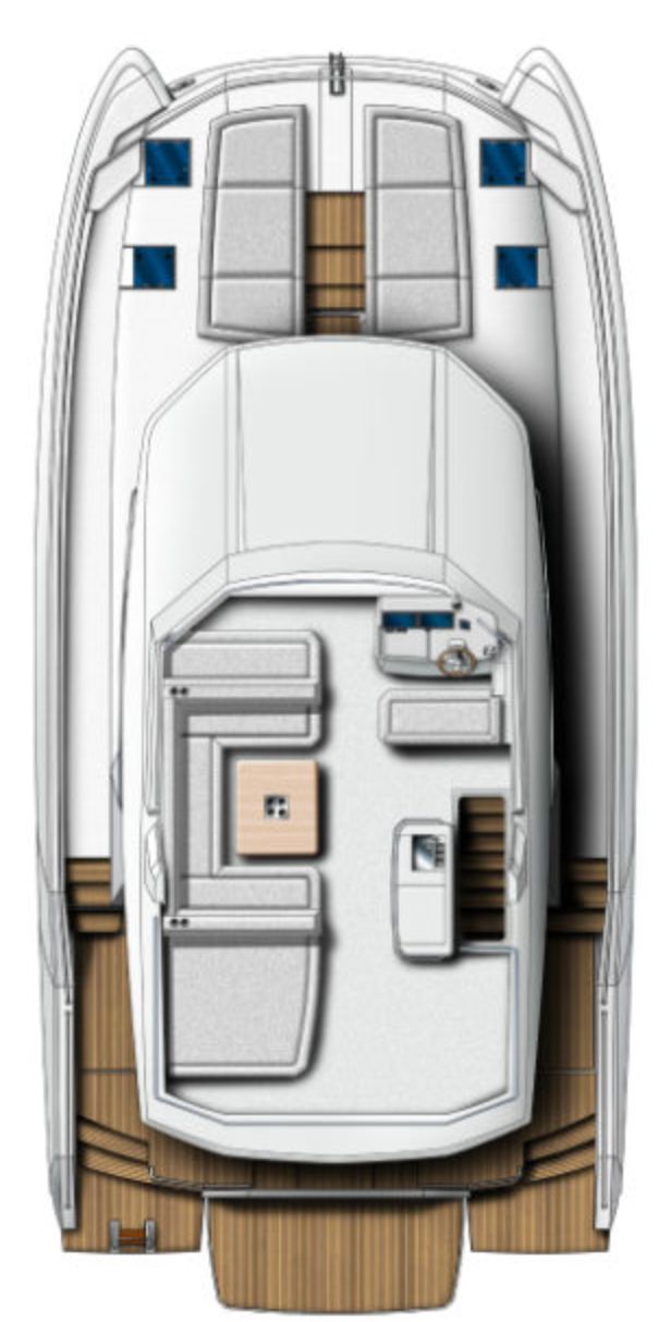 Leopard 53 Power Catamaran Plan from upside with exterior.