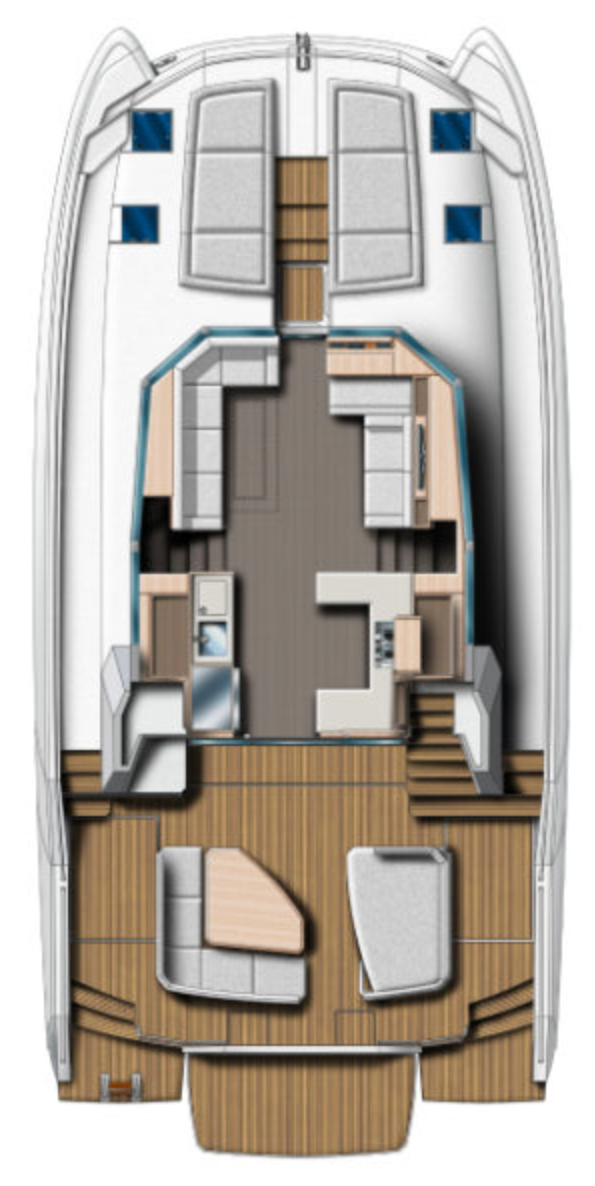 Leopard 53 Power Catamaran Plan from upside with interior.
