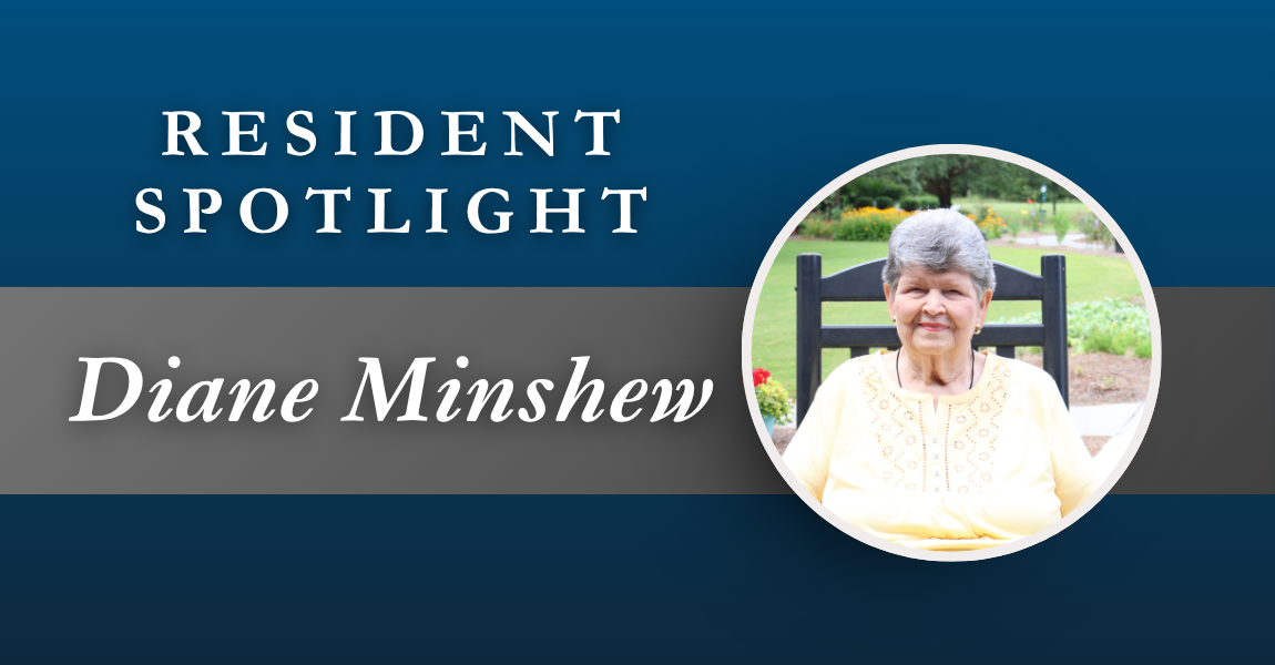 Resident spotlight banner with the name Diane Minshew and a circular portrait on a blue background
