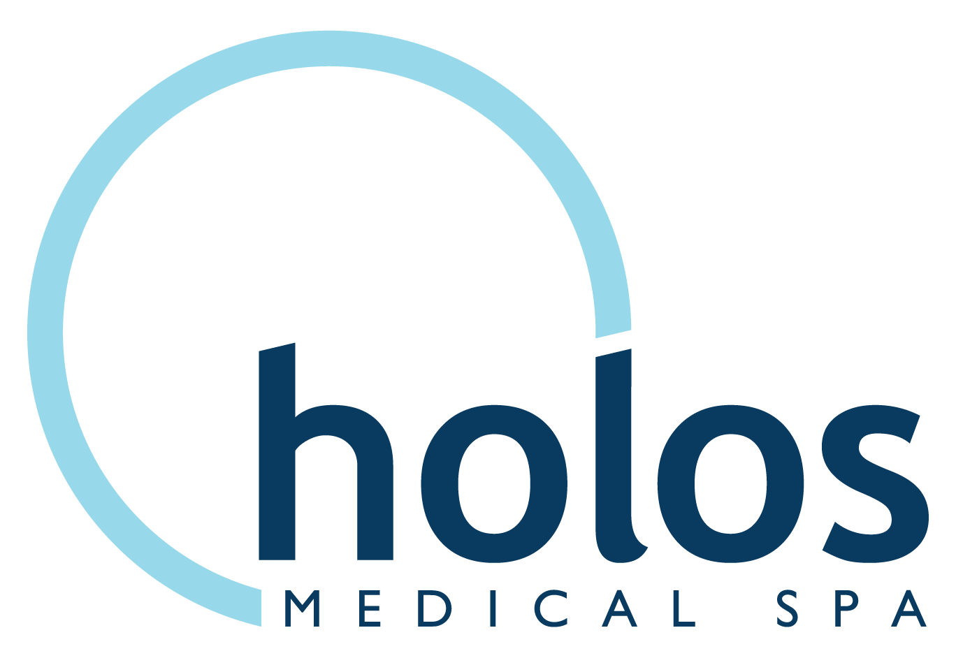 A logo for holos medical spa with a blue circle